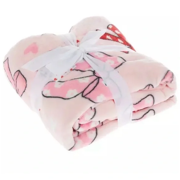 Cozy Pink & Red Bows Throw Blanket ~ New ~ 50 x 60“ - Picture 1 of 2